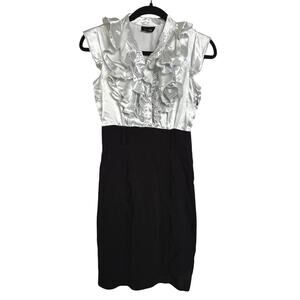 Y2K Office Siren Ruffle Silver Black Career Pencil Dress Gossip Girl Size 5